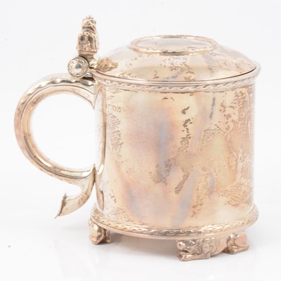 Lot 233 - Silver lidded tankard, Edward Barnard & Sons, London 1909.