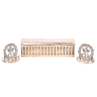 Lot 209 - Pair of silver menu stands, and a Dutch box