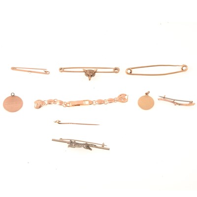 Lot 300 - Five bar brooches and other items of gold jewellery.