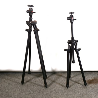 Lot 23 - Two Manfrotto 468MGRC2 ball heads, mounted on Benbo photography tri-pods.