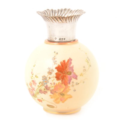 Lot 109 - Royal Worcester blush ivory vase with silver collar.