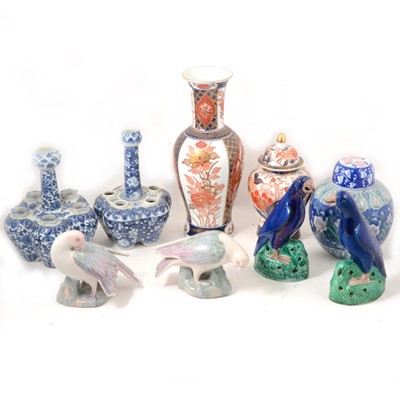 Lot 119 - Modern Chinese blue and white tulip vases, and other Oriental wares.