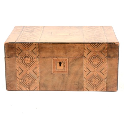 Lot 236 - Walnut workbox with Tunbridge style parquetry inlay.