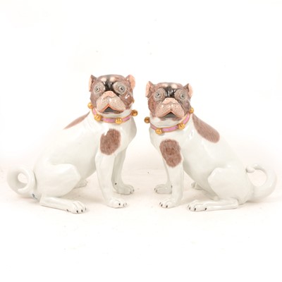 Lot 80 - Pair of Carl Thieme, Dresden, porcelain figures of Pugs.