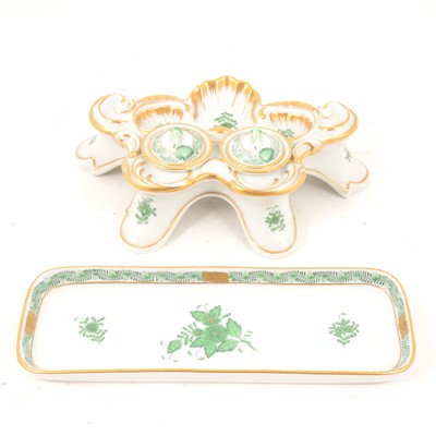 Lot 88 - Herend, Hungary, a twin inkwell and dish in 'Chinese Bouquet' pattern.