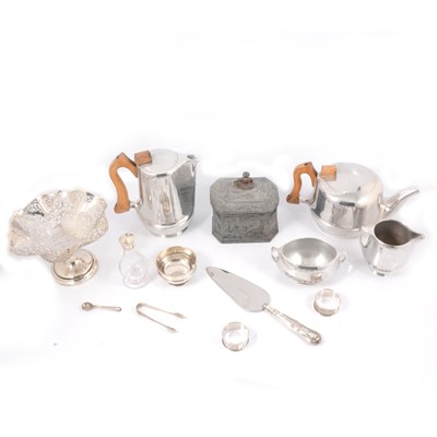 Lot 275 - Silver tazza, other small silver, lead tobacco box, Picquot teaset