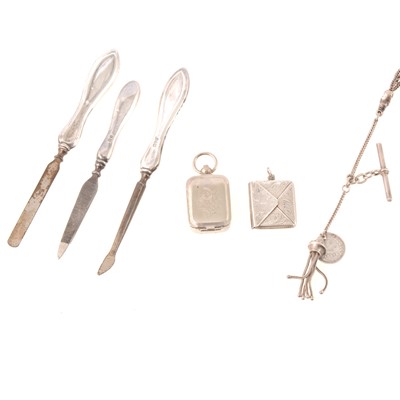 Lot 309 - Envelope style stamp case, manicure items, albertine, Victorian Two Annas coin cufflinks.