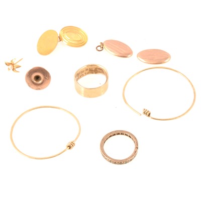 Lot 301 - Gold odd cufllinks, stud, other metalware.