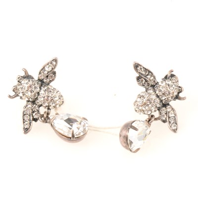 Lot 286 - Vintage bee design paste earrings with pear shaped drop.