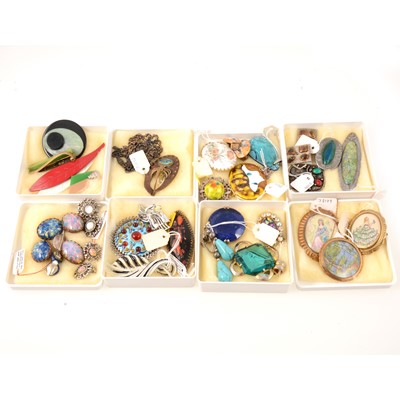 Lot 328 - Vintage colourful jewellery , enamel, pewter, bakelite, faux opal jewellery, Thomas L Mott, Miracle.