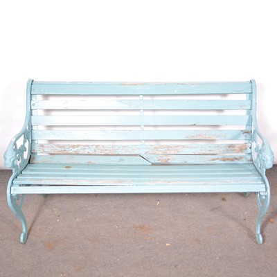 Lot 644 - Cast metal and marble console, similar side table and a garden bench