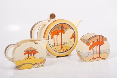 Lot 169 - Clarice Cliff, a Coral Firs pattern, Bonjour shape tea set.