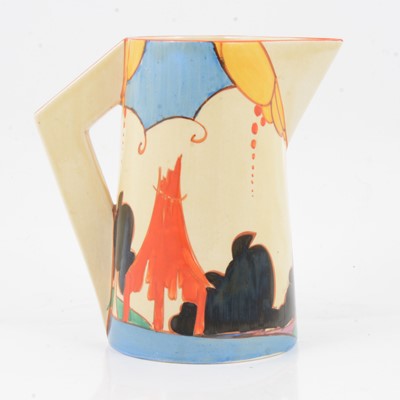 Lot 168 - Clarice Cliff, a Summer House pattern, Conical shape lemonade jug.