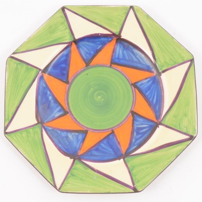Lot 165 - Clarice Cliff, an original Bizarre octagonal tea plate.