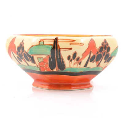 Lot 163 - Clarice Cliff, a Tree and House pattern, Kendal shape octagonal bowl.