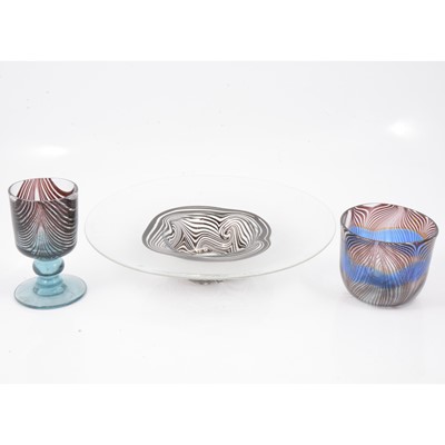 Lot 182 - George Elliott of Bewdley -  a flared dish with spiral design, and two other items.