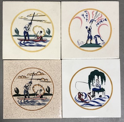 Lot 199 - Four hand-painted decorative tiles from the 'Sporting' series by Edward Bawden for Carters.