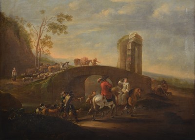 Lot 185 - Attributed to Jan Asselijn, Figures by a bridge