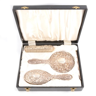 Lot 149 - Four-piece silver-backed dressing table set, W I Broadway & Co, Birmingham 1971.