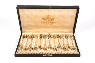 Lot 27 - Set of twelve Italian plique a jour and white metal demi tasse