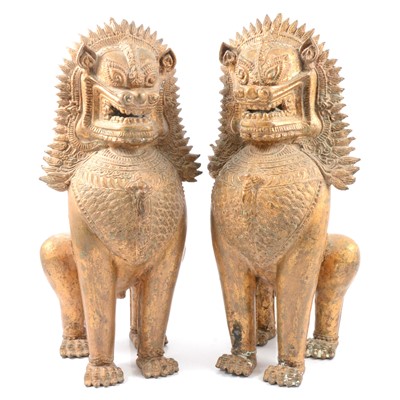 Lot 22 - Pair of Chinese gilt metal models of Kylin