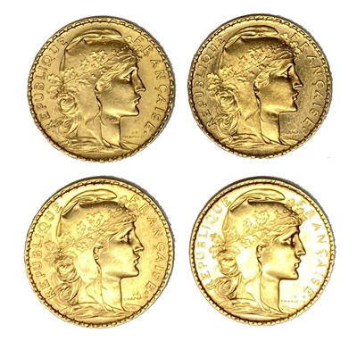 Lot 124 - French Republic four 20 Franc gold coins, 1905