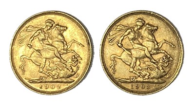 Lot 18 - Edward VII two gold Sovereign coins, 1902 & 1903, Perth mint