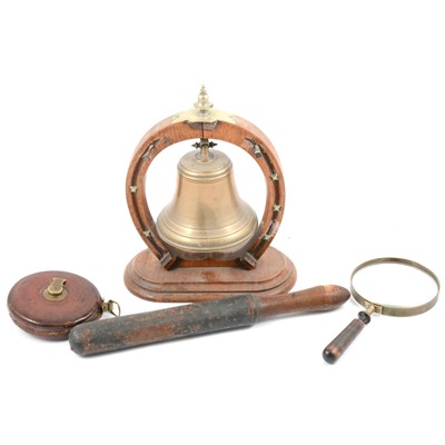 Lot 58 - Bow Street Runners truncheon, table bell, magnifying glass, and a tape measure.