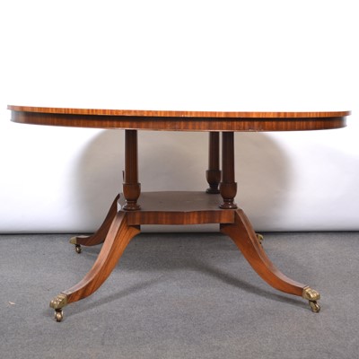 Lot 594 - Circular mahogany centre pedestal table inlaid with burr walnut and maple.
