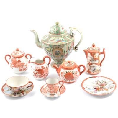 Lot 8 - A famille rose teapot with old repairs and Kutani ware.