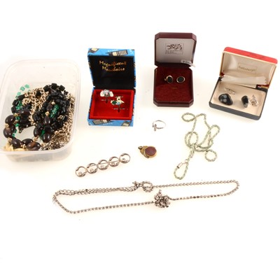 Lot 175 - Pair of 9ct yellow gold cufflinks, 1976 Montreal Olympics pin badge and costume jewellery.