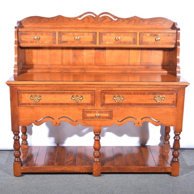 Lot 648 - George III style oak and mahogany banded servery dresser