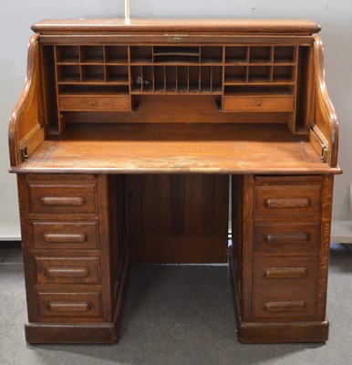 Lot 664 - Oak roll-top desk