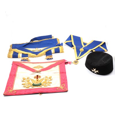 Lot 84 - Three cases of Masonic aprons, jewels, etc.