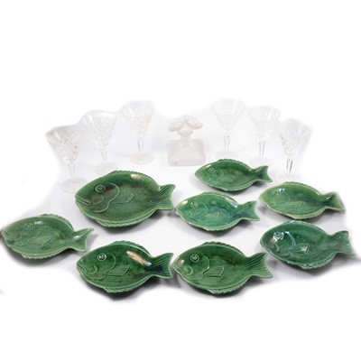 Lot 43 - Six Waterford Crystal cutglass wine glasses, and set of Dartmouth pottery dishes.