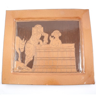 Lot 22 - Large stoneware ceramic platter, Chaucer style figural design