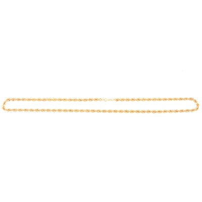 Lot 195 - 9 carat yellow gold hollow rope link necklace.