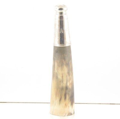 Lot 151 - Silver-mounted horn drinking flask, maker's mark rubbed, Birmingham 1891.