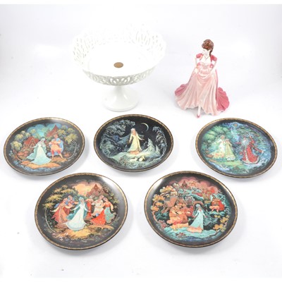 Lot 43A - Russian collectors plates, a Coalport figure, and a tazza.