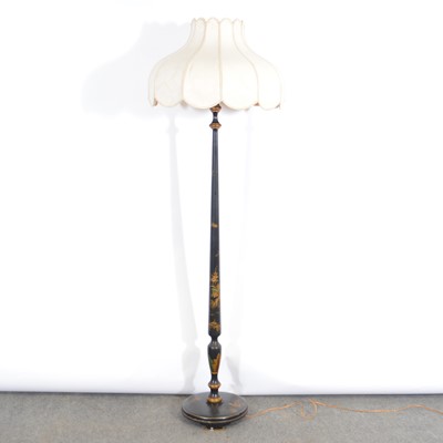 Lot 680 - Edwardian standard lamp, black chinoiserie decoration