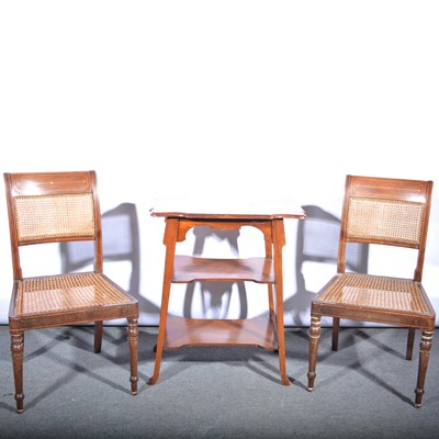 Lot 640 - Pair of Victorian inlaid mahogany chairs and an Edwardian three tier stand