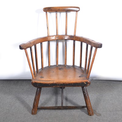 Lot 244 - Primitive oak, ash and sycamore comb back chair