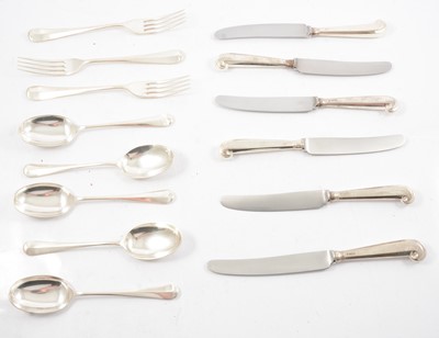 Lot 266 - Canteen of silver cutlery, Hanoverian pattern, eight place setting