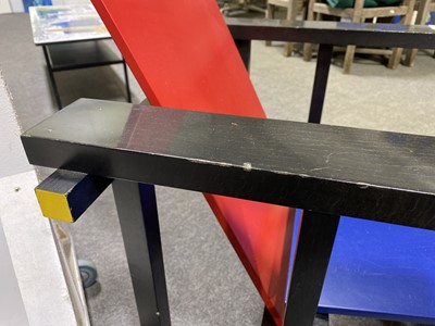 Lot 1053 - Red and Blue Chair, designed by Gerrit Rietveld, manufactured by Cassina