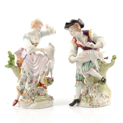 Lot 30 - Pair of Sitzendorf figures, Shepherd & Shepherdess