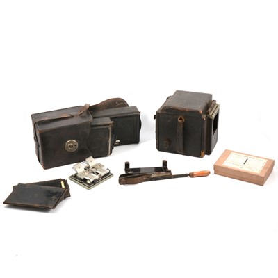 Lot 134 - Two old plate cameras, glass plates, splice.