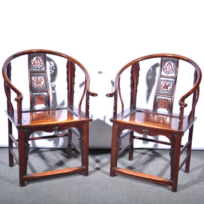Lot 696 - Pair of Chinese elm horseshoe chairs