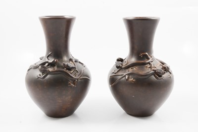 Lot 1010 - Pilkington's Royal Lancastrian, a near pair of vases with lizards