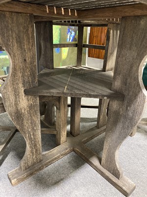 Lot 1029 - 'Collingwood' teak garden table and four chairs, retailed by Heals