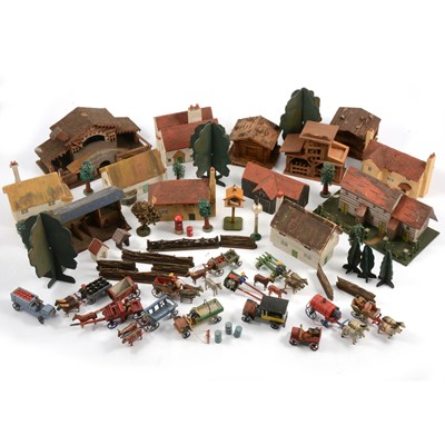 Lot 280 - Fourteen early 20th century Erzgebirge Germany, wooden painted toys scenery